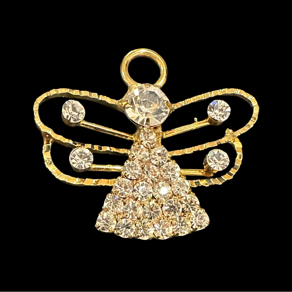 Pin Art Spoontiques Angel Pin Brooch Gold Tone Rhinestone New